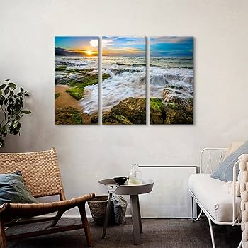 Amazon.co.jp: 海 アートパネル 3枚 飾り絵 モダン ビーチロック